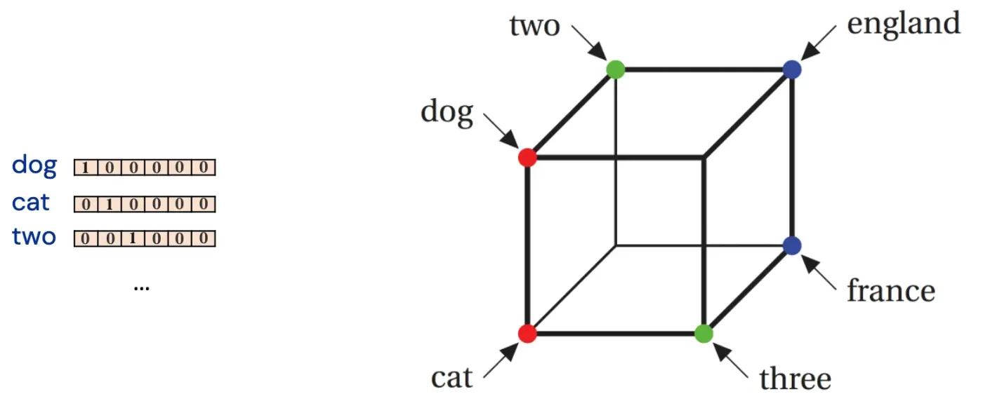 One-hot vector representations for several words